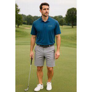 Columbia Sportswear Polo Shirt XL Blue Gray Performance Golf Outdoor Casual